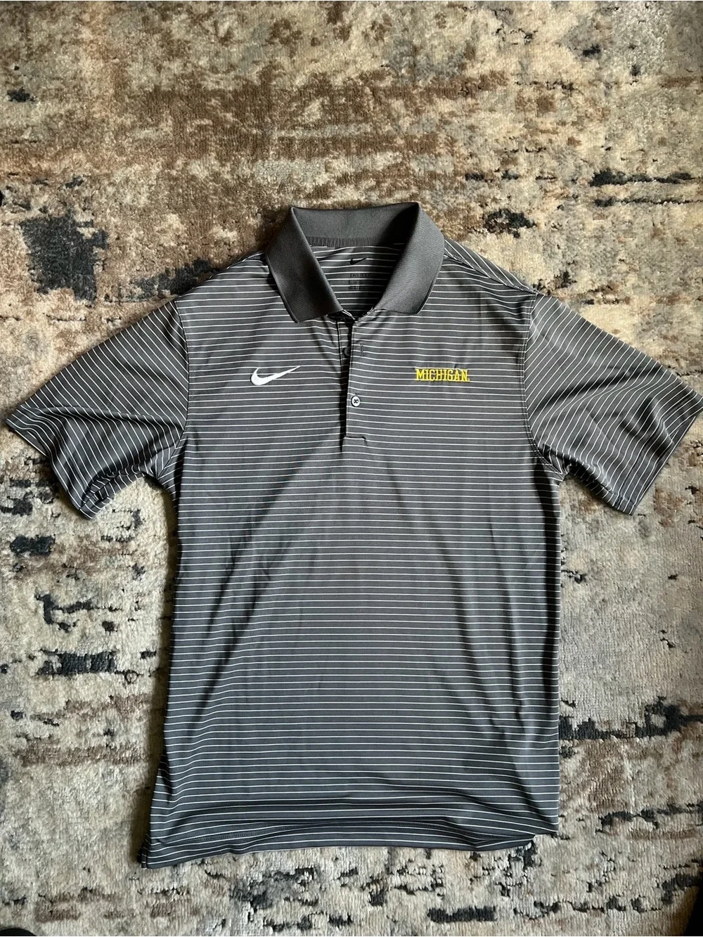Nike Men’s Gray Striped Michigan Polo Shirt
